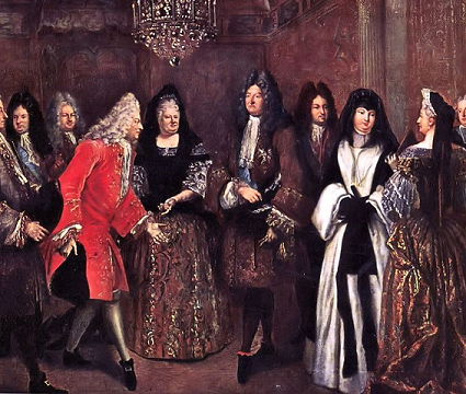 lisabeth Charlotte Wittelsbach prsente Frdric-Auguste II de Saxe  Louis XIV en 1714  Fontainebleau - par Louis de Silvestre - vers 1715- huile sur toile de 120 x 155 cm - Muse des chteaux de Versailles et de Trianon
